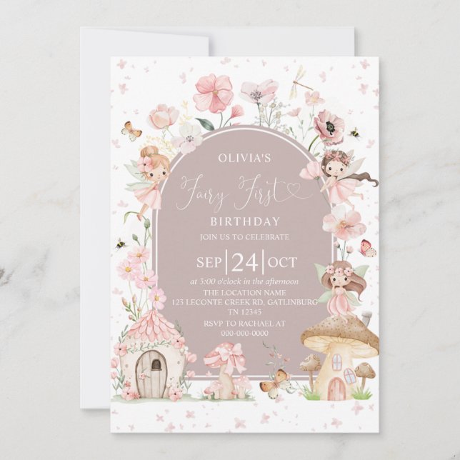 Invitación al bosque encantado del 1er cumpleaños  (Anverso)