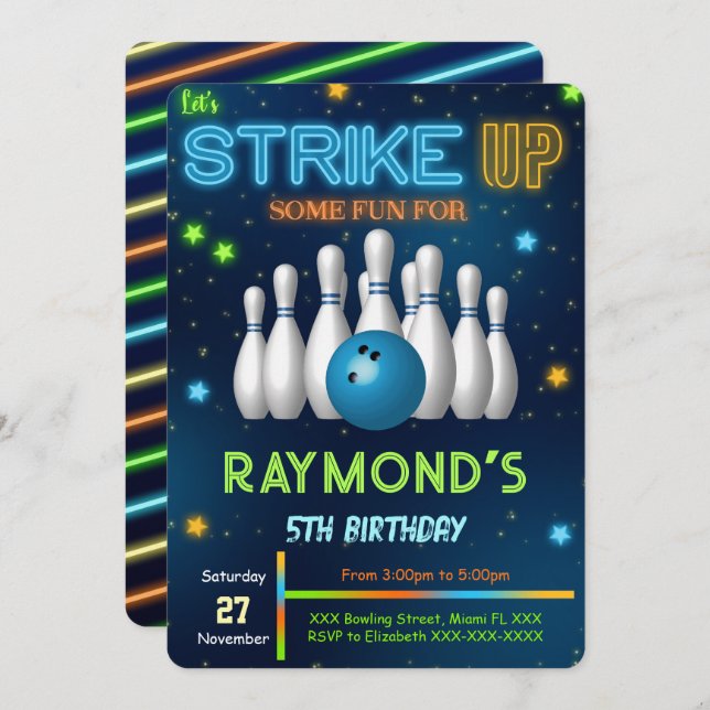 Invitación al Bowling editable (Anverso / Reverso)