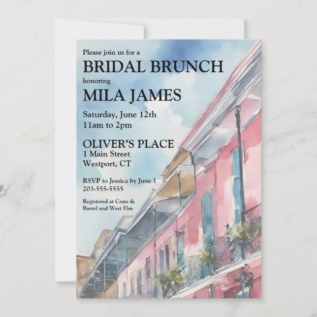 Invitación al brunch de novia inspirada en NOLA (Anverso)