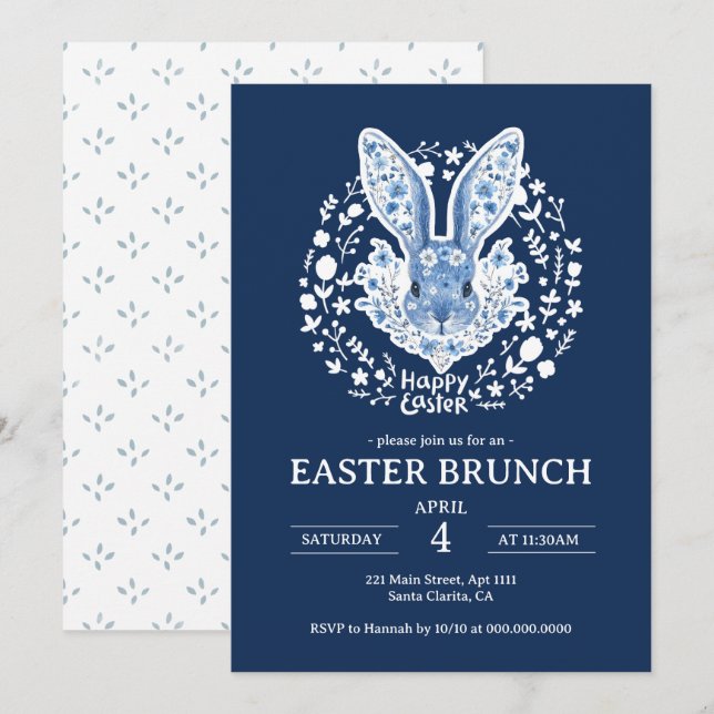 Invitación al brunch de Pascua con conejo de Chino (Anverso / Reverso)