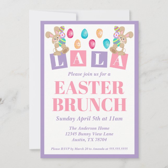 Invitación al Brunch de Pascua de La La Easter Bun (Anverso)