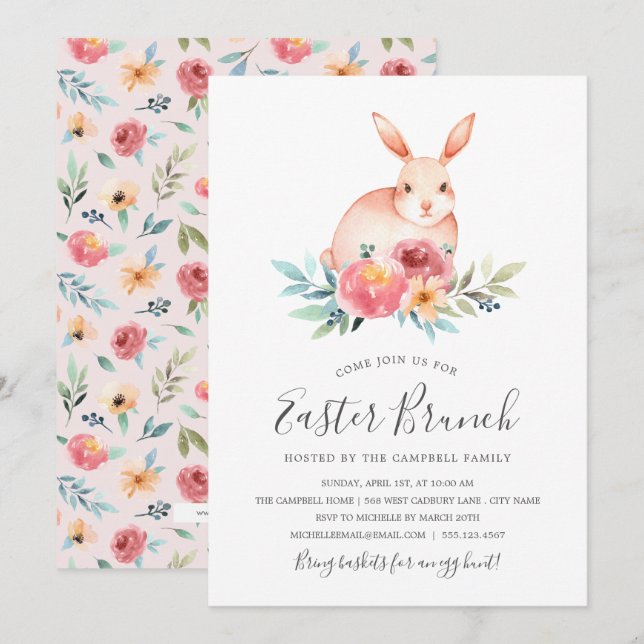 Invitación al Brunch de Pascua de Primavera (Anverso / Reverso)