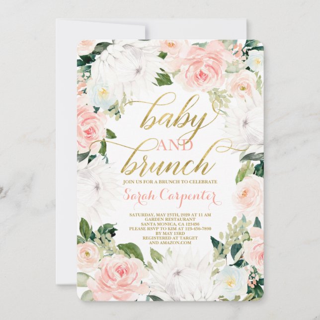 Invitación al brunch del chica Baby Shower floral  (Anverso)