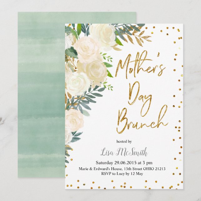 Invitación al brunch del Día de la Madre con flore (Anverso / Reverso)
