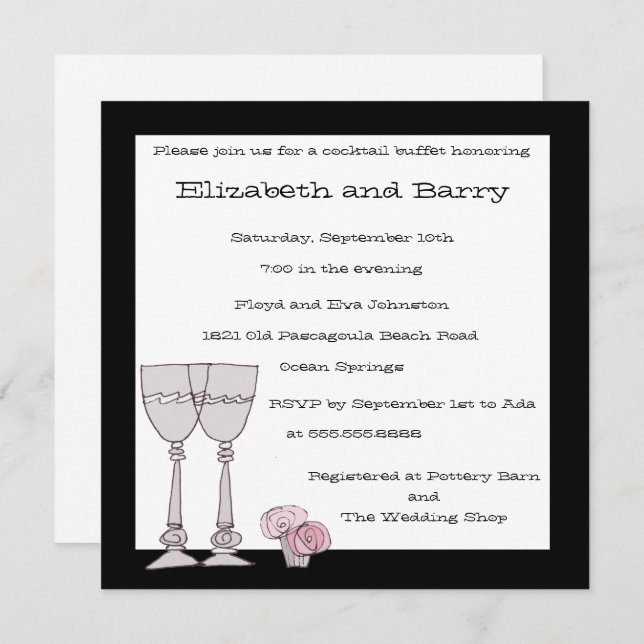 Invitación al bufé de cócteles en blanco y negro (Anverso / Reverso)