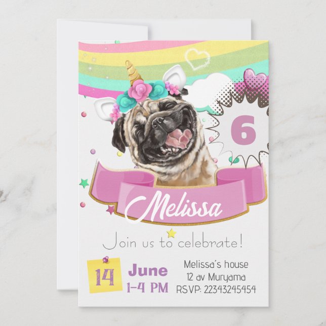 Invitación al bulldog, cumpleaños de perro de picn (Anverso)