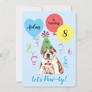 Invitación al Bulldog de los globos de la fiesta d
