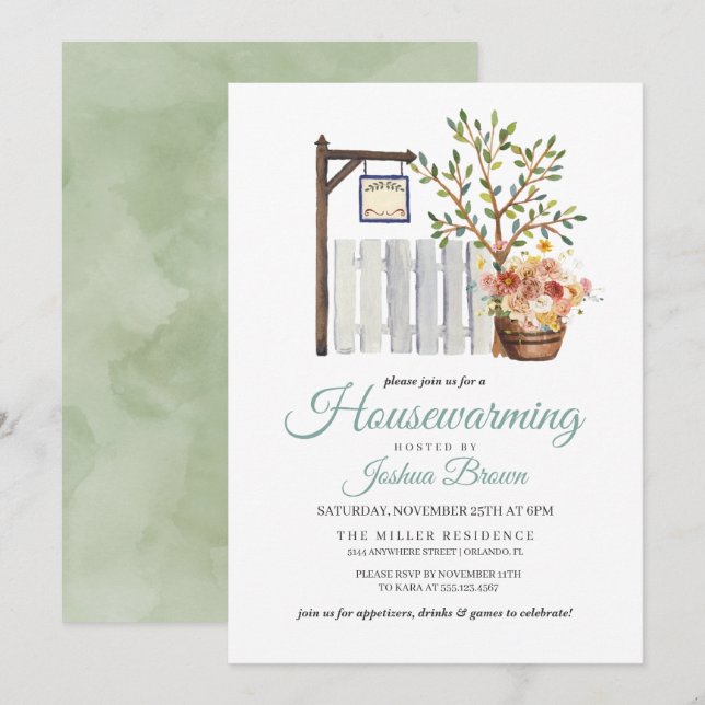 Invitación al calentamiento de la casa en la valla (Anverso / Reverso)