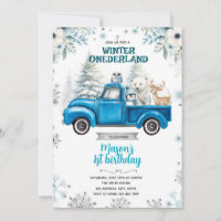 invitación al camión azul de Winter Onederland