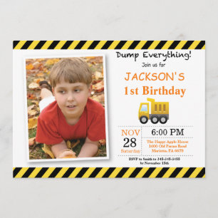 Invitación al camión de volquete de cumpleaños de 