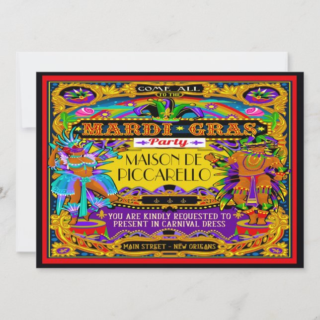 Invitación al Carnaval de Mardi Gras (Anverso)