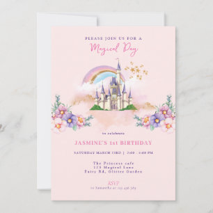 Invitación al castillo de princesas florales mágic