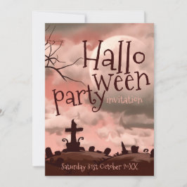Invitación al cementerio de Halloween con cielo ro