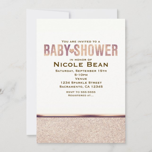 Invitación al champán Baby Shower Faux Rosa Gold (Anverso)