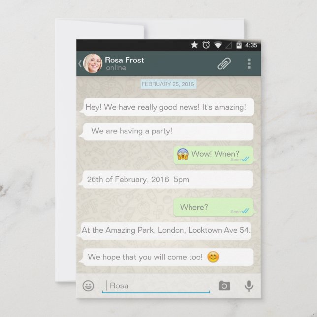 Invitación al chat de Whatsapp Android iPhone (Anverso)