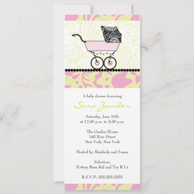 Invitación al Chica Baby Shower - Transporte para  (Anverso)