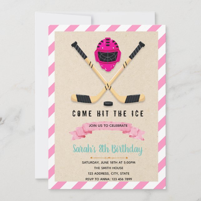 Invitación al chica de cumpleaños de hockey sobre  (Anverso)