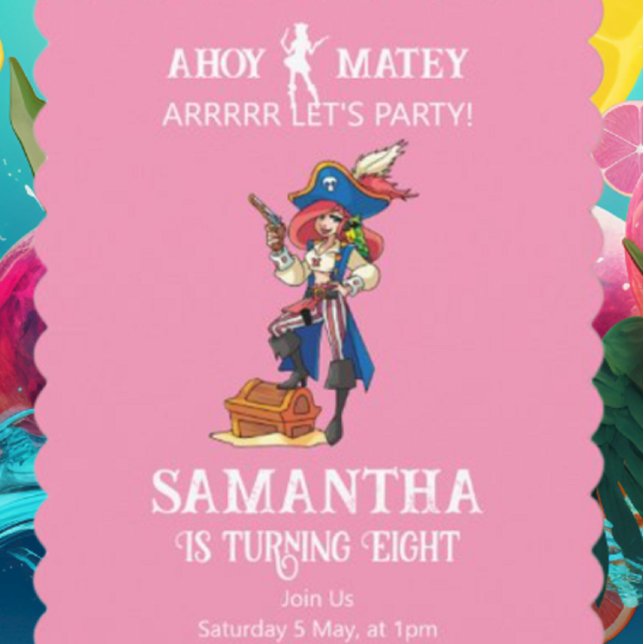 Invitación al Chica de cumpleaños pirata (Party Pirates  Is The Destination For Every Celebration And Every Moment.)