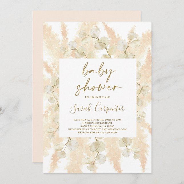 Invitación al chica de la ducha de bebé (Anverso / Reverso)