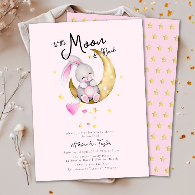 Invitación Al Chica rosado de la Luna y el Conejo Atrás Baby  (Subido por el creador)