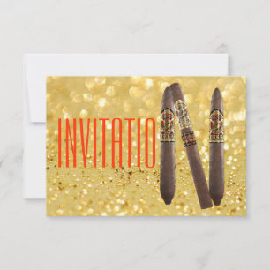 Invitación al Cigaro Personalizado Dorado