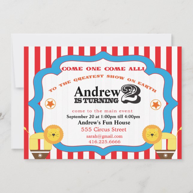 Invitación al circo de segundo cumpleaños (Anverso)