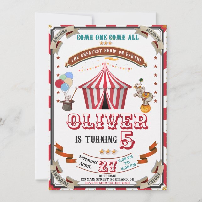 Invitación al circo por cumpleaños Niños del Carna (Anverso)