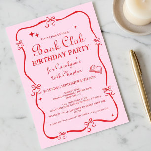 Invitación al club de lectura coquette rosa dibuja