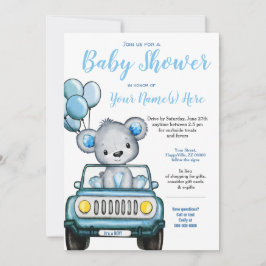 Invitación al coche del oso Baby Shower Teddy Bear