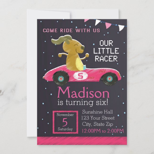 Invitación al coche Racer (chica) (Anverso)