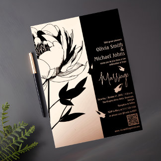 Invitación al código QR de Black and Rosa Gold Peo