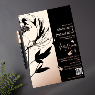 Invitación al código QR de Black and Rosa Gold Peo