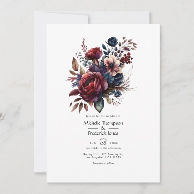 Invitación al código QR del Boda floral de Borgoña (Anverso)