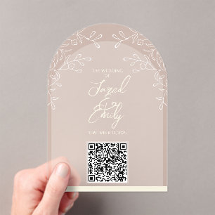 Invitación al código QR del Boda floral estilo arc