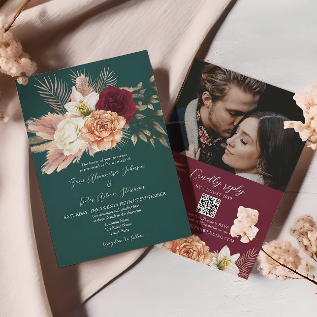 Invitación al código QR del Boda floral verde esme (Subido por el creador)