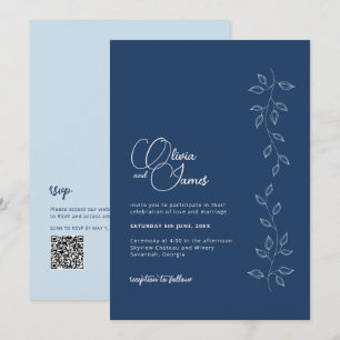 Invitación al código QR del Boda moderno azul de t