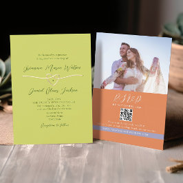 Invitación al código QR del Boda verde Naranja bri