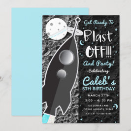Invitación AL COHETE ESPACIAL DE LA LUNA Fiesta de Cumpleaños
