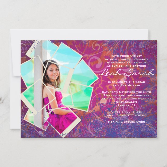 Invitación al COLLAGE DE FOTOS Bat Mitzvah de GUAY (Anverso)