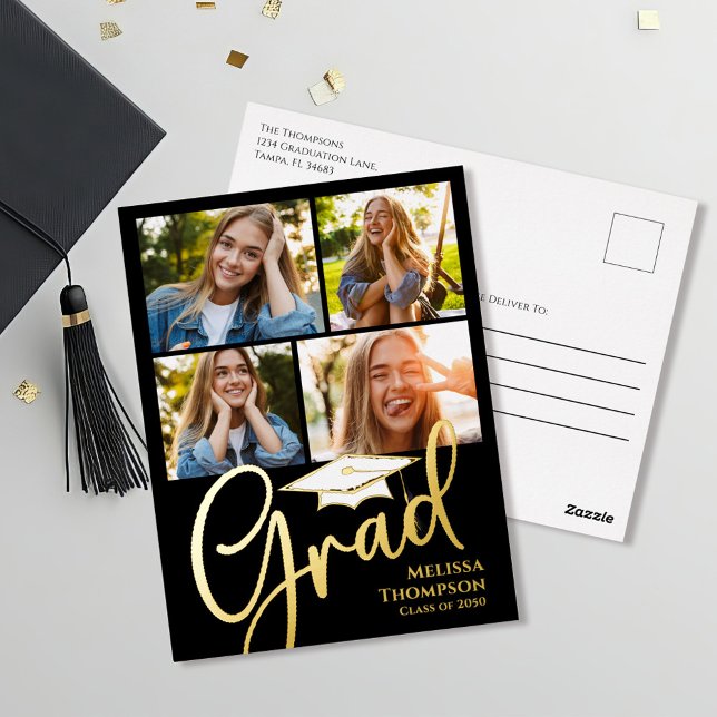 Invitación al Collage de fotos de Graduación de Gu (Graduation multi photo collage template postcard.)