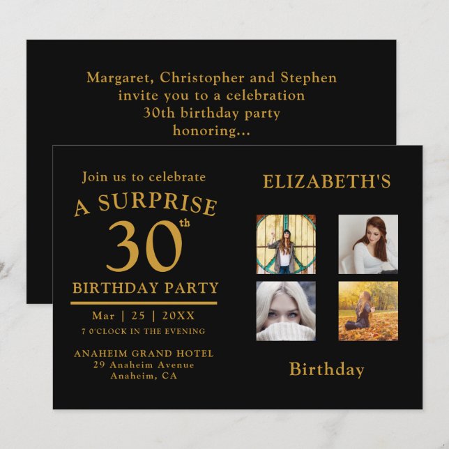 Invitación al Collage de fotos de oro negro de la  (Anverso / Reverso)