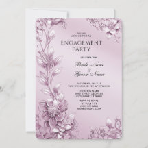Invitación al compromiso de follaje floral rosa