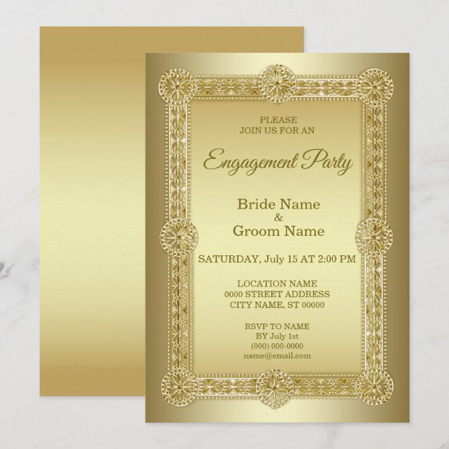 Invitación al compromiso decorativo Gold (Anverso / Reverso)