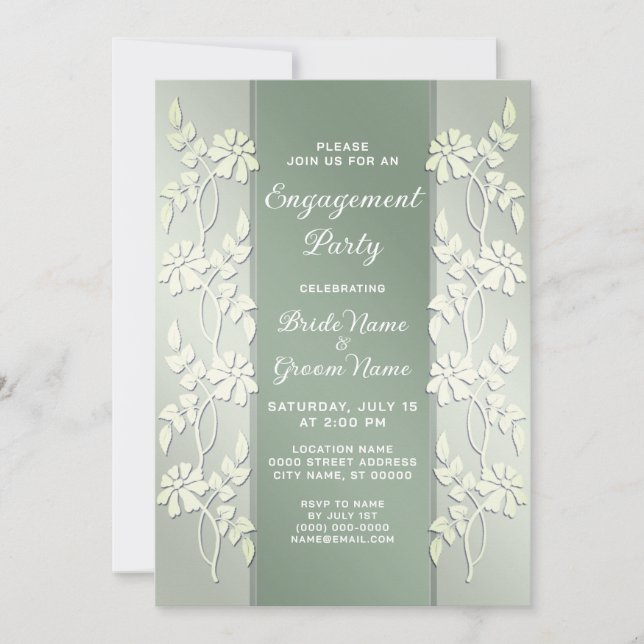 Invitación al compromiso floral amarillo verde (Anverso)