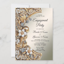 Invitación al compromiso floral blanca de oro deco