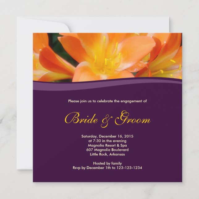 Invitación al compromiso morado floral (Anverso)