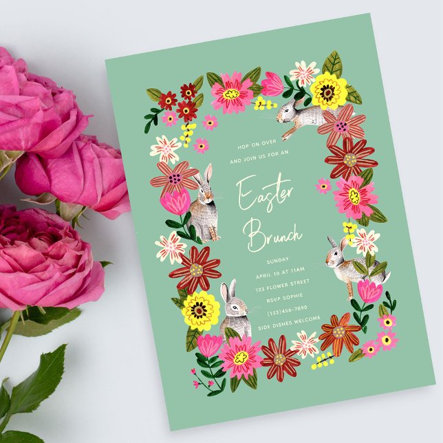 Invitación al conejito floral de brunch de Pascua (Subido por el creador)