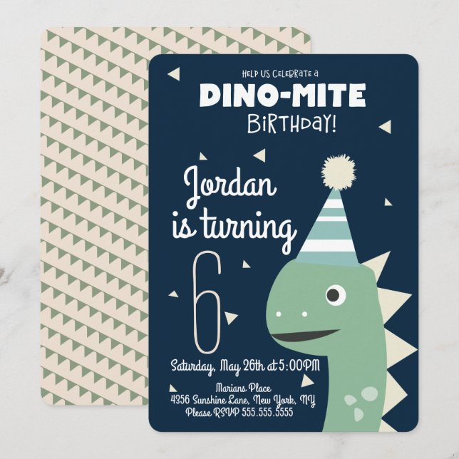 Invitación al Confetti de cumpleaños de los dinosa (Anverso / Reverso)