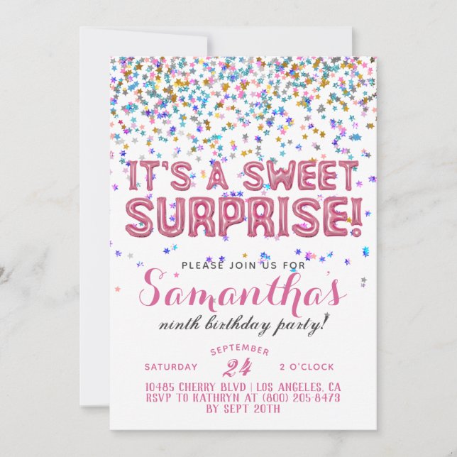 Invitación al Confetti de cumpleaños de Sweet Surp (Anverso)