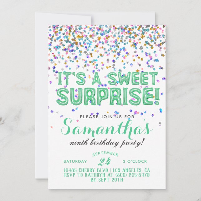 Invitación al Confetti de cumpleaños de Sweet Surp (Anverso)